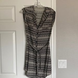Black and white printed button up dress